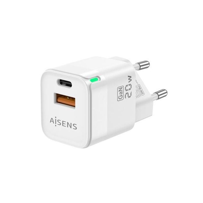 Aisens Cargador Gan 20 W, 1Xusb-C Pd3.0 Qc4.0, 1Xusb-A Qc3.0, Blanco