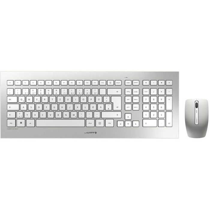 Cherry DW 8000 Teclado Inalámbrico RF QWERTZ DE + Ratón - Blanco Plata para PC/Servidor Oficina