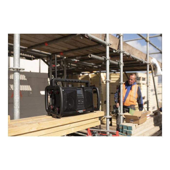 PerfectPro ROCKBULL Radio Portátil 50W, DAB+/FM, Bluetooth, Resistente IP65 a Polvo/Agua/Golpes, Batería 12000mAh 16h, Negro