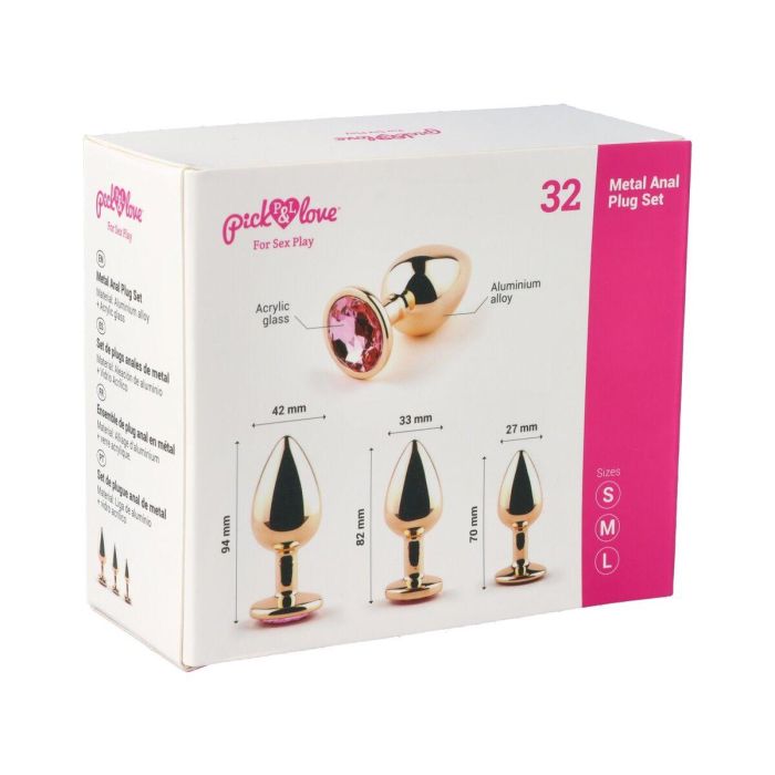 Plug Anal Pick&Love Nº 32 Dorado 3 Piezas (8,3 cm) (9,5 cm) (7,6 cm) 1