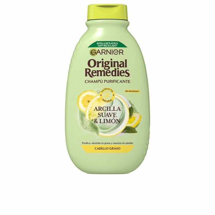 Garnier Original Remedies Champú Purificante Arcilla Suave y Limón, Cabello Normal a Graso, Absorbe Impurezas 400 ml