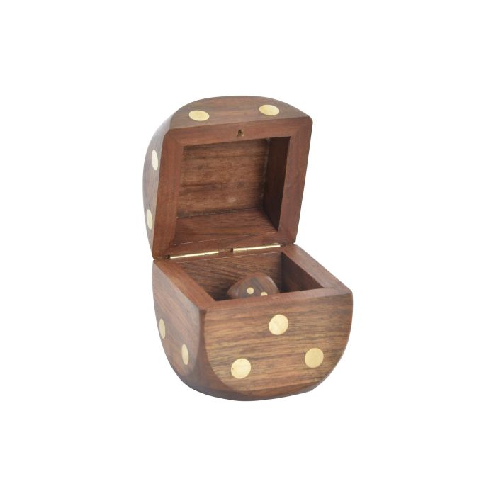 DKD Home Decor Set de 4 Dados Decorativos Colonial Hechos a Mano, Madera Sheesham y Latón, Marrón y Dorado, 7.5cm