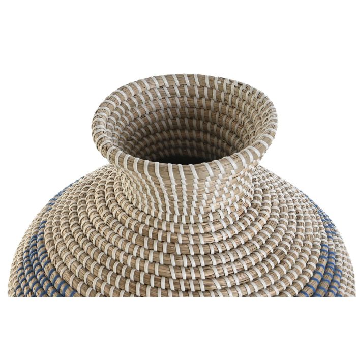 DKD Home Decor Jarrón Mediterráneo Azul Natural Seagrass 35 x 35 x 50 cm Hecho a Mano 1