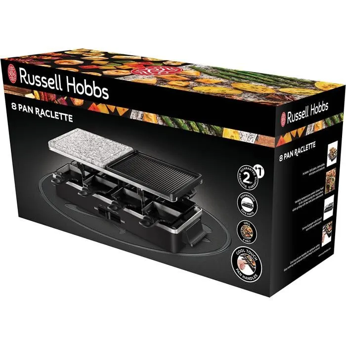 Russell Hobbs 26280-56 Multi Raclette 3 en 1 para 8 Personas con Placa de Acero Inoxidable y Piedra y 8 sartenes 1