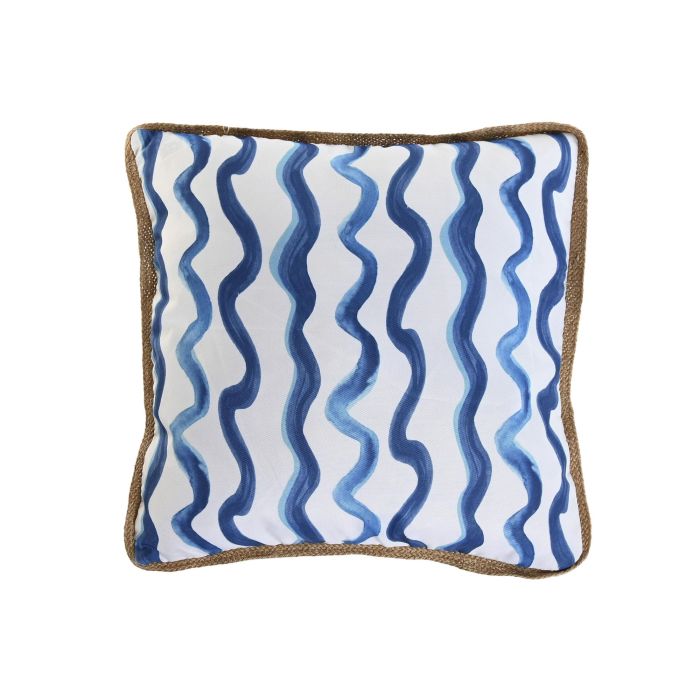 DKD Home Decor 1c24 Cojín de Terraza y Jardín Impermeable, Poliéster con Cremallera, Azul y Blanco 45x45 cm