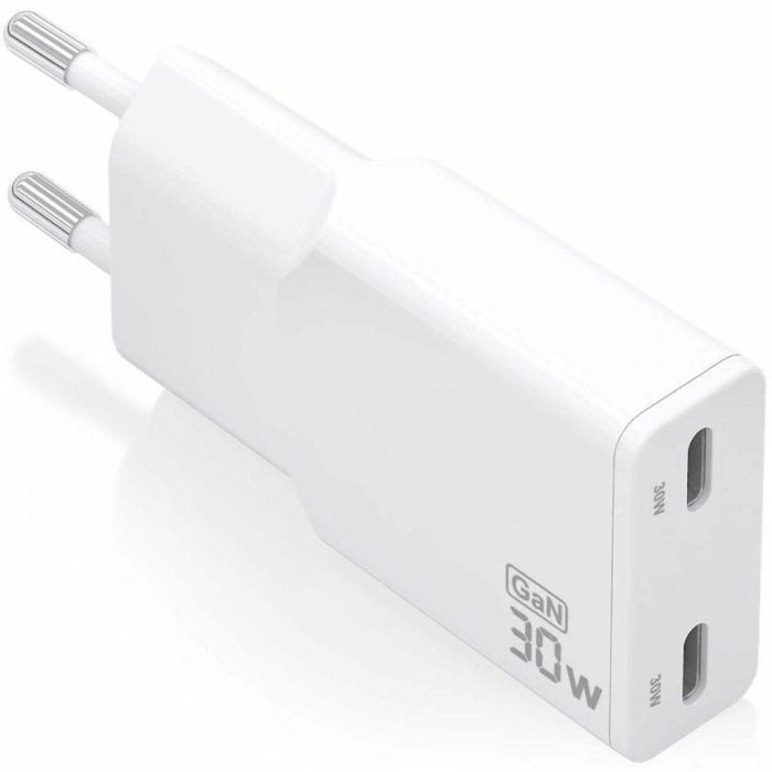 AISENS - CARGADOR GaN ULTRA DELGADO 30W, 2xUSB-C PD3.0 QC4.0, BLANCO