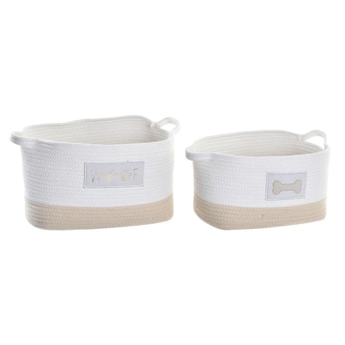 Cesta DKD Home Decor Blanco Crema 30 x 23 x 43 cm Set de 2