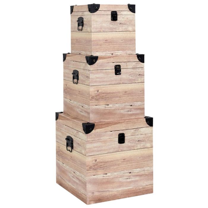 Home Deco Factory Juego de 3 Cajas Cuadradas de Madera Decorativas Rústicas con Asas, Grande 30x30x30 cm, Mediana 25x25x25 cm, Pequeña 20x20x20 cm 2