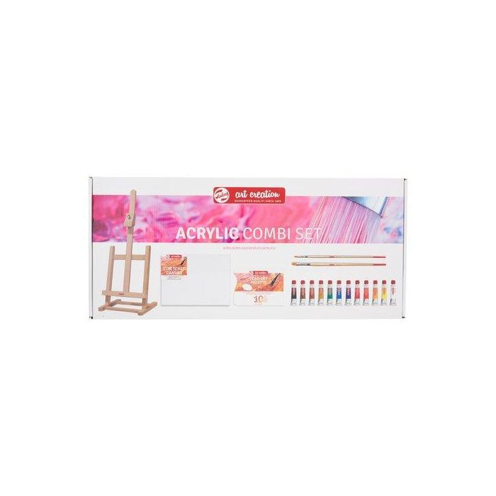 Pintura Acrilica Talens Art Creation Set De Iniciacion 12X Colores 12 Ml (Tubo) 1X Caballete De Sobremesa 1X Paleta De Papel Desechable 1X Bastidor Entelado 24 X 30 Cm 2X Pinceles
