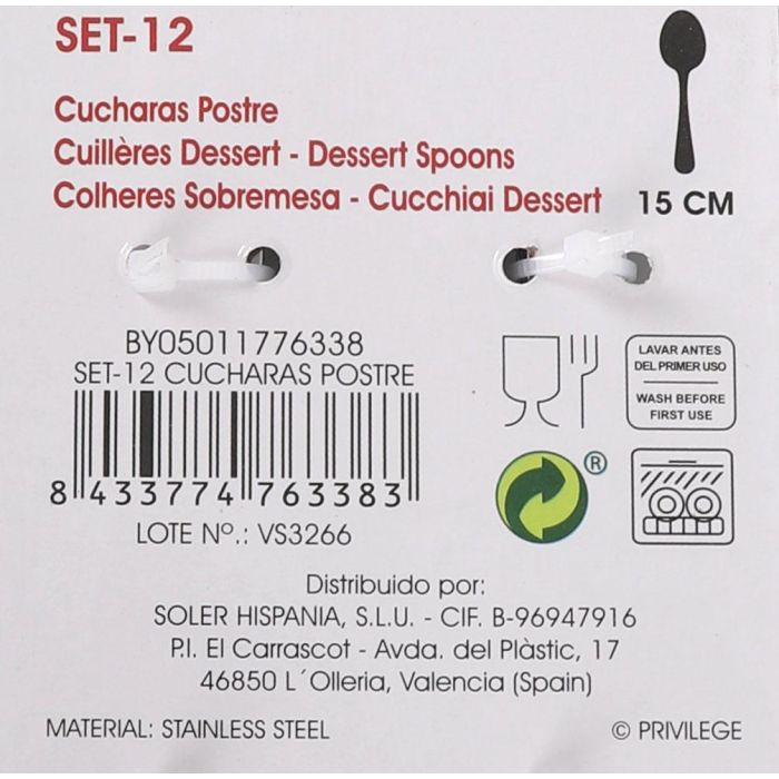 Set de 12 cucharas postre Privilege (24 Cajas) 5 Set de 12 cucharas postre Privilege (24 Cajas) 5