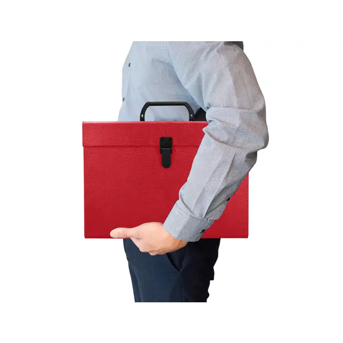 Liderpapel Maletín con fuelle 19 departamentos 255x390x120 mm cartón forrado color rojo 7