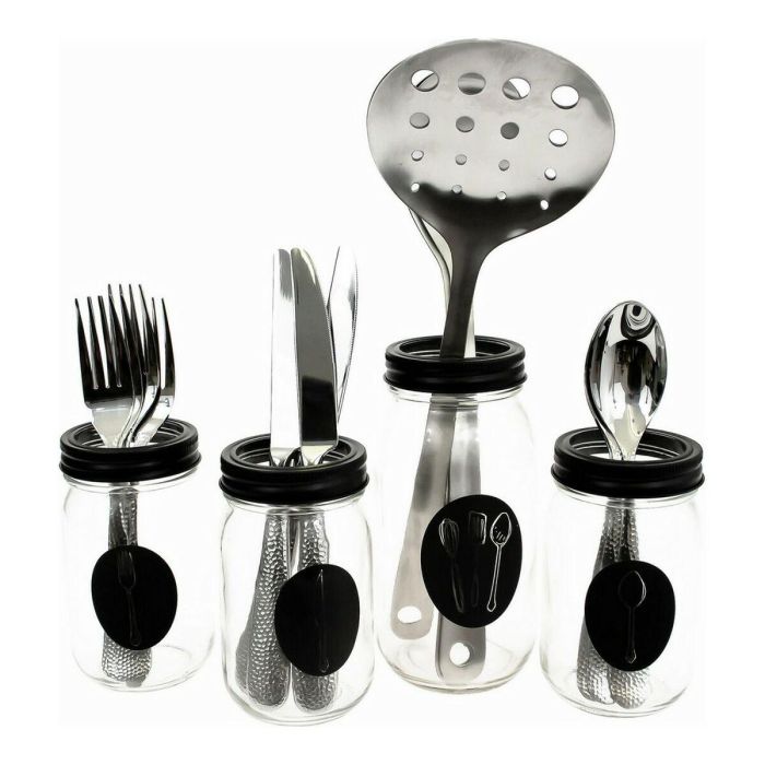 Organizador para Cubiertos Vivalto Negro Transparente Metal Vidrio 9 x 9 x 17 cm 3