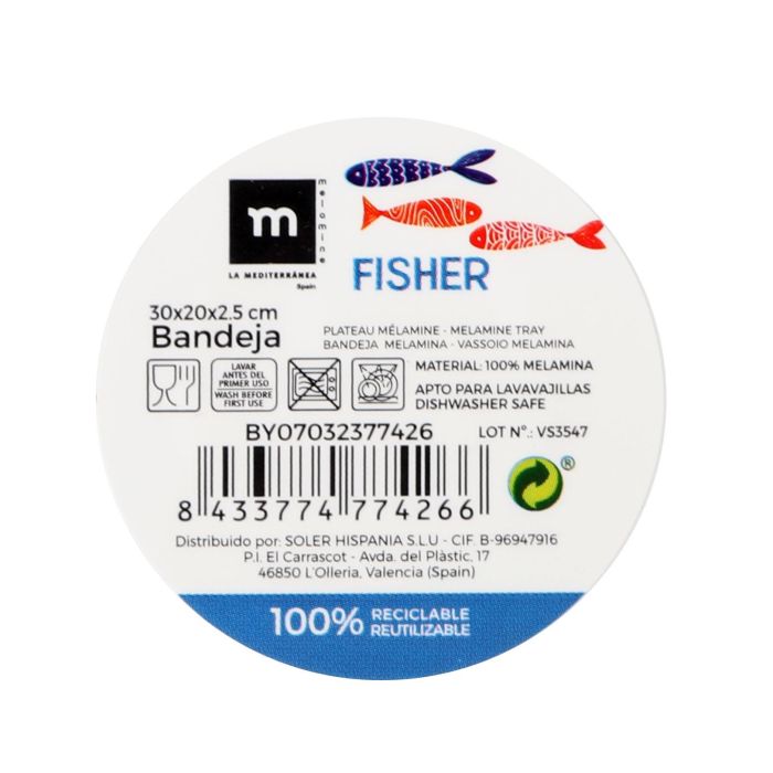 Bandeja Melamina Brillo Fisher 30x20x2.5 cm La Mediterranea (12 Unidades) 1 Bandeja Melamina Brillo Fisher 30x20x2.5 cm La Mediterranea (12 Unidades) 1