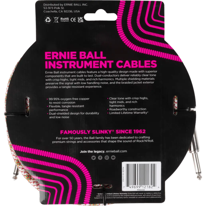 Ernieball Cable Instrumento Trenzado Jack-Jack Emerald Argyle 5,5 M 1