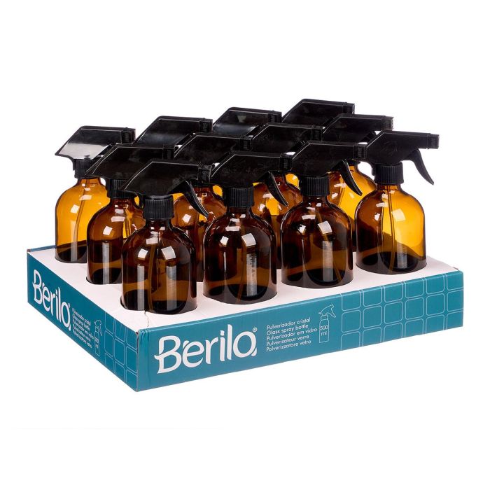 Berilo Pulverizador de Cristal y Plástico Redondo Marrón de 500 ml, Botella de Vidrio con Atomizador para líquidos, 7.4x7.4x9.5 cm (12 Unidades) 1 Berilo Pulverizador de Cristal y Plástico Redondo Marrón de 500 ml, Botella de Vidrio con Atomizador para líquidos, 7.4x7.4x9.5 cm (12 Unidades) 1