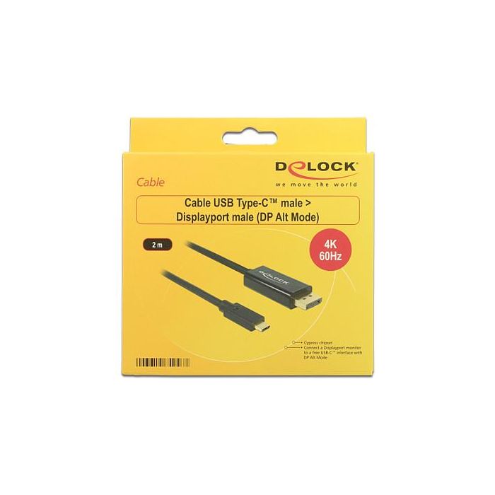 DeLOCK 85256 Cable Adaptador DisplayPort 1.2 a USB-C Macho a Macho, 2m, 4K 60Hz, Negro 1