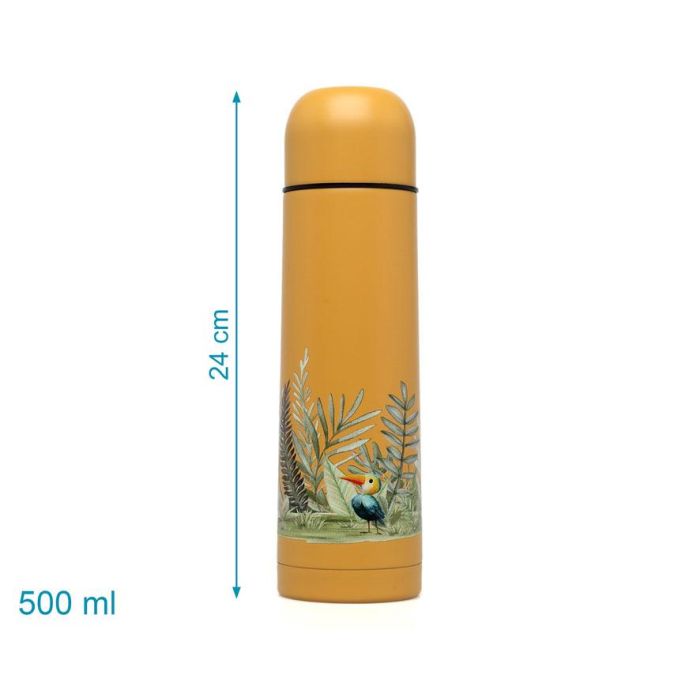 KioKids Termo Para Líquidos Acero Inoxidable 500 mL Anti-Goteo, Boca Ancha, Colección Honey Little Sauvages - Color Mostaza 2
