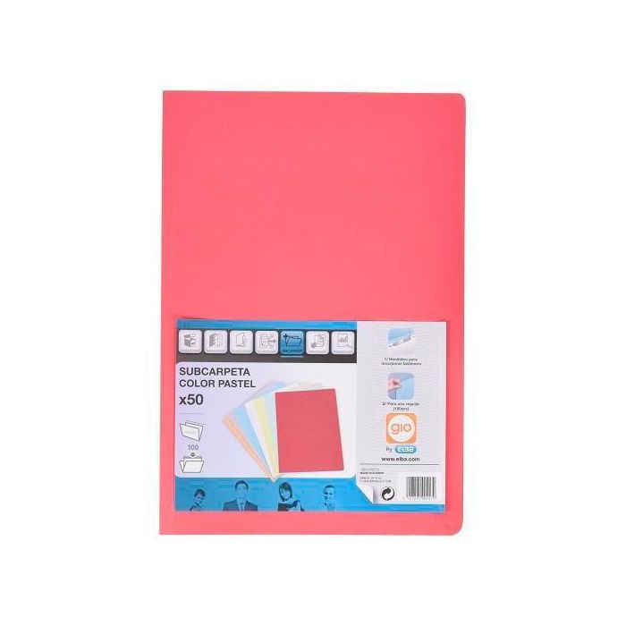 Gio Subcarpeta Simple Cartulina Folio 180 gr Rojo Pastel -50U-