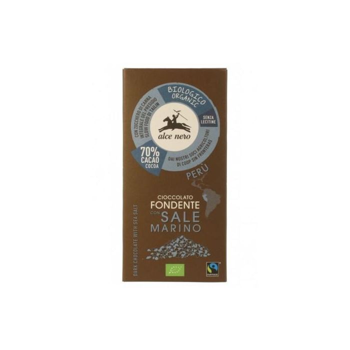 ALCE NERO Chocolate Negro con Sal Marina Bio 70% Cacao | Tableta Ecológica 50g | Sin Leche, con Azúcar de Caña Orgánico