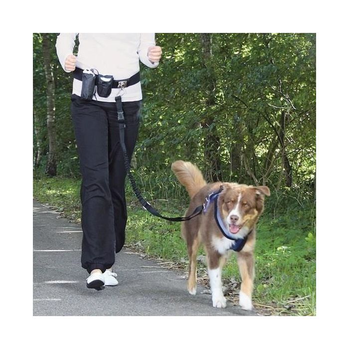 Trixie Cinturón con Correa para Perro Manos Libres hasta 40 kg - Negro, Nylon Resistente para Trotar y Caminar - con 2 Bolsillos y Reflectantes 1