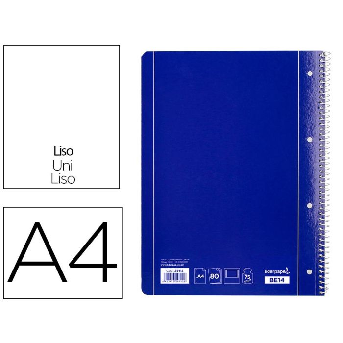 Cuaderno Espiral Liderpapel A4 Micro Serie Azul Tapa Blanda 80H 75 gr Liso Con Margen 4 Taladros Azul 5 unidades