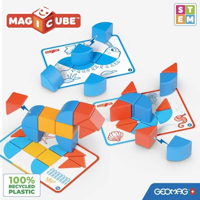 Geomag Bloques Magnéticos Magicube GEO0871772003021 - 16 Piezas Bloques y Tarjetas Educativo Plástico Reciclado 3