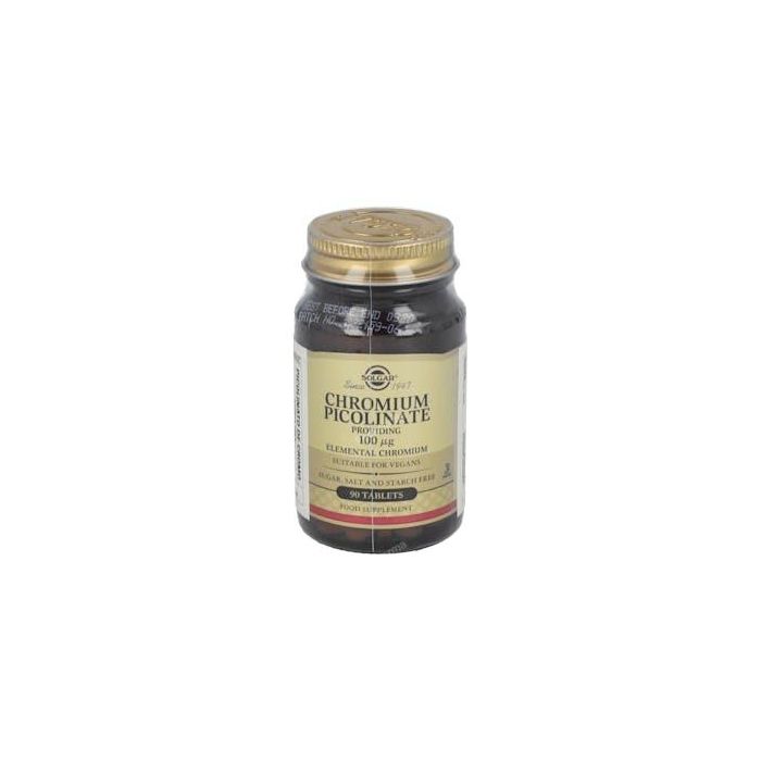 SOLGAR Ref.1365 Cromo Picolinato 100mcg, Sin Levadura, 90 Comprimidos para Glucosa en Sangre