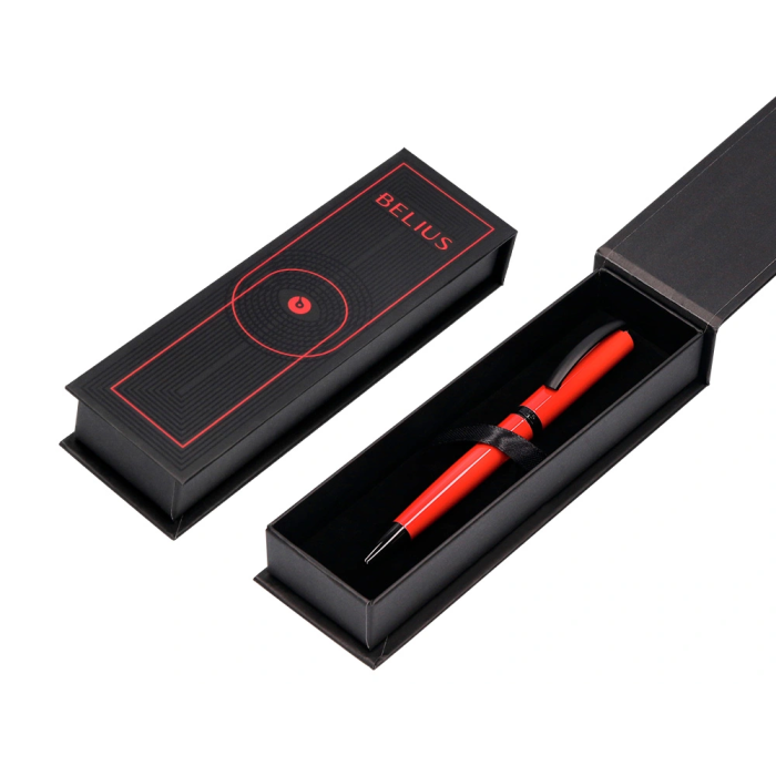 Belius Turbo Boligrafo Aluminio Rojo y Negro Tinta Azul Caja Diseño Caja Magnética 0,8 mm 4