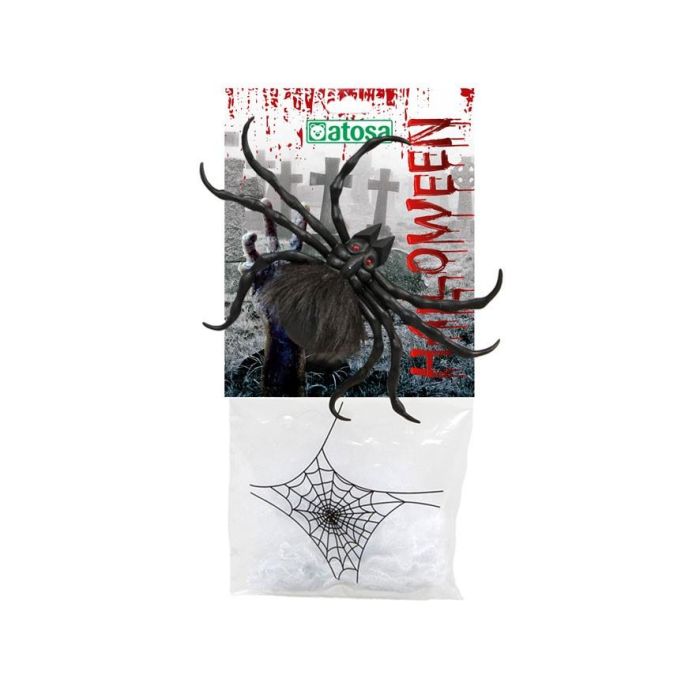 Pack Decoración Halloween Telaraña y Araña Grande Negra para Ambiente Fantasmagórico