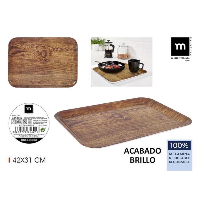 La Mediterranea Bandeja de Melamina Wood Brillo 42x31 cm (9 Unidades)