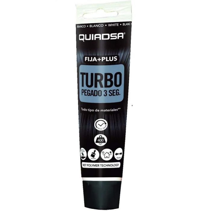 Quiadsa Adhesivo Elástico Fija+Plus Turbo Blanco 150 ml Resistencia 400 kg/m² Secado Rápido 3 Segundos