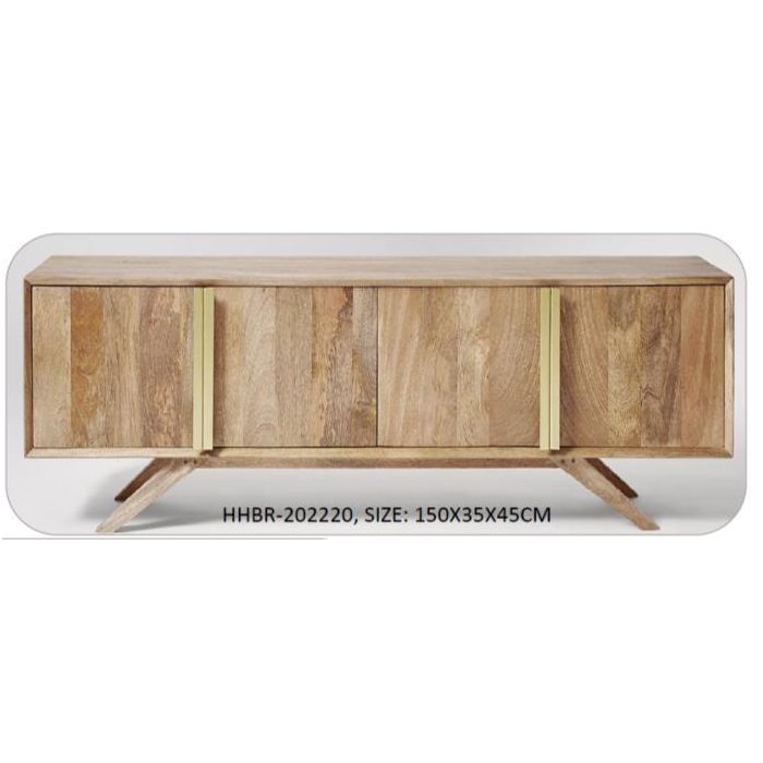 DKD Home Decor Aparador Boho 2 Puertas 2 Estanterías Mango Metal Marrón Claro Dorado 152x84x43 cm 1