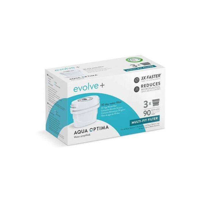 Aqua Optima Filtros Envolve + / Pack 3 para Jarra de Agua - Reduce Cloro, Cal, Metales Pesados y Microplásticos