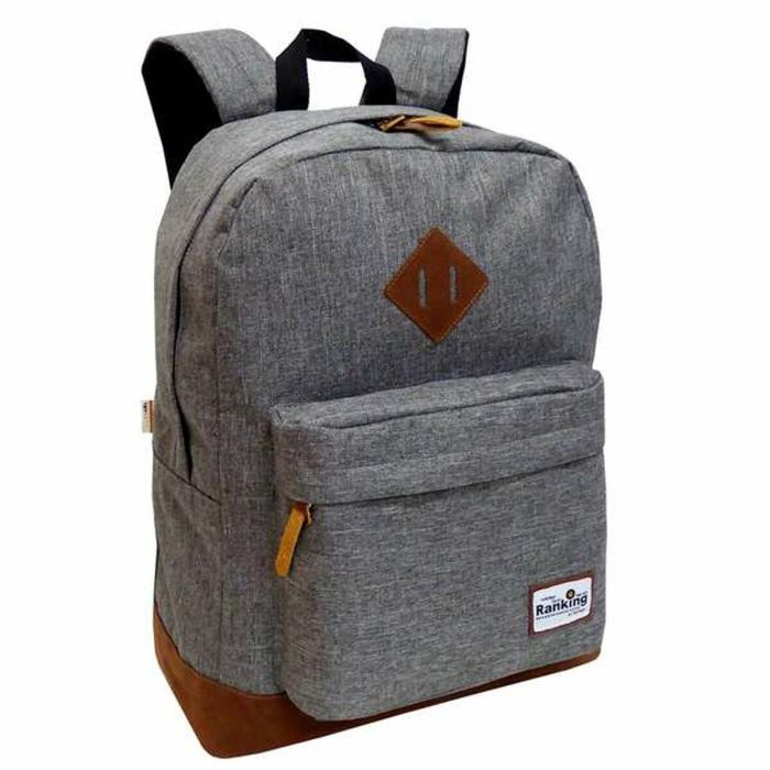 Mochila americana ranking gris con compartimento portalaptop. 42 x 30 x 14 cm.