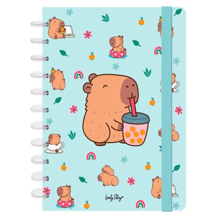 LOVELY STORY Cuaderno A4 Bubble Tea Capibara, 100 hojas cuadriculadas