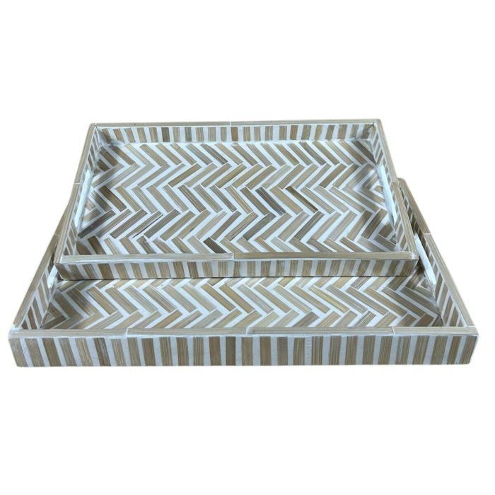 DKD Home Decor Bandeja Decoración Tropical de Bambú y Resina, Marrón y Blanco, 27x46x4.5 cm, Set de 2 piezas, Mosaico 2 DKD Home Decor Bandeja Decoración Tropical de Bambú y Resina, Marrón y Blanco, 27x46x4.5 cm, Set de 2 piezas, Mosaico 2