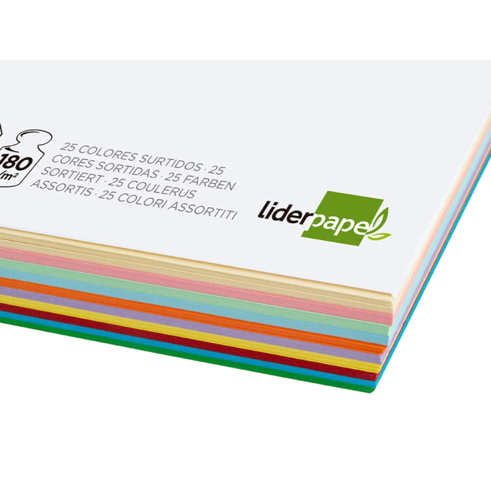 Liderpapel Cartulina A4 180g/m2 25 Colores Surtidos Paquete 100 Hojas 4 Liderpapel Cartulina A4 180g/m2 25 Colores Surtidos Paquete 100 Hojas 4