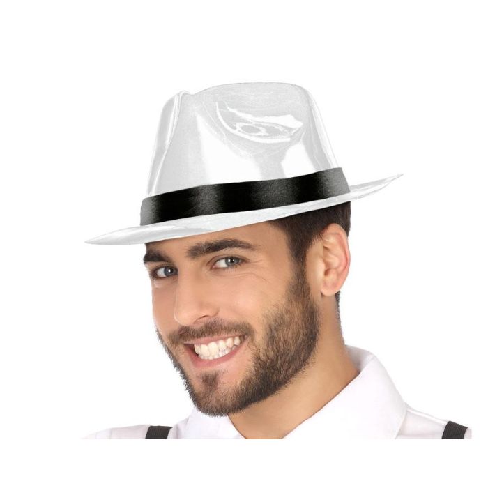 Sombrero Elegante Ganster Pvc Blanco para Disfraces Años 20 Carnaval Adulto