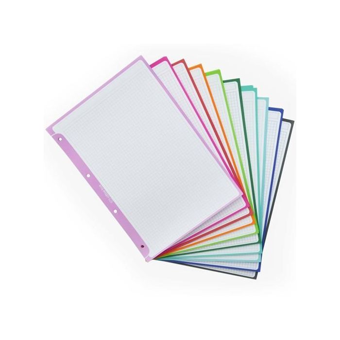 Office Box Recambio Papel A4+ Extra Blanco 100 Hojas 90 gr Cuadrícula 5x5 mm con 10 Bandas de Color y 4 Taladros para Carpetas