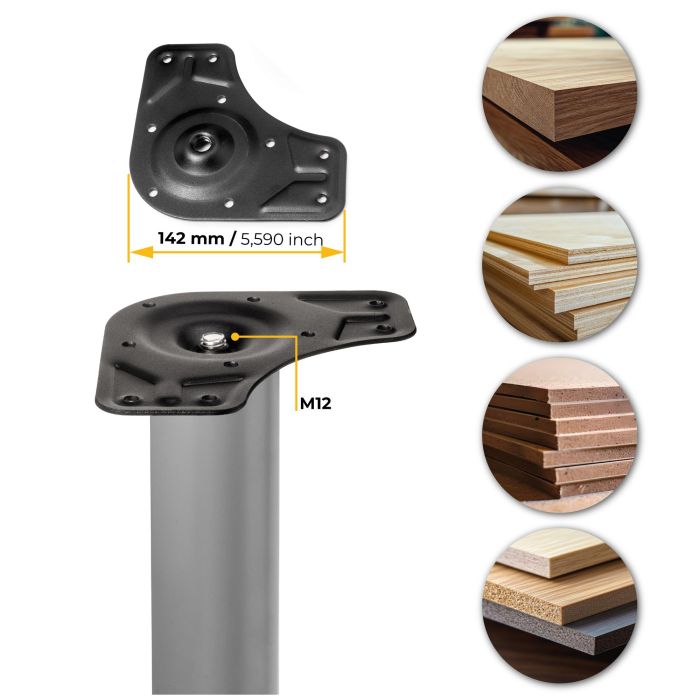 Emuca Lote de 4 patas para mesa, diámetro 60mm, H 830mm, Acero, Pintado aluminio 13