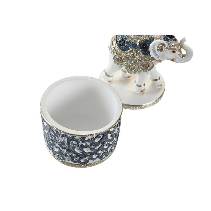 DKD Home Decor Figura Elefante Resina Azul Blanco 9 x 16 x 9 cm (2 Unidades) 2