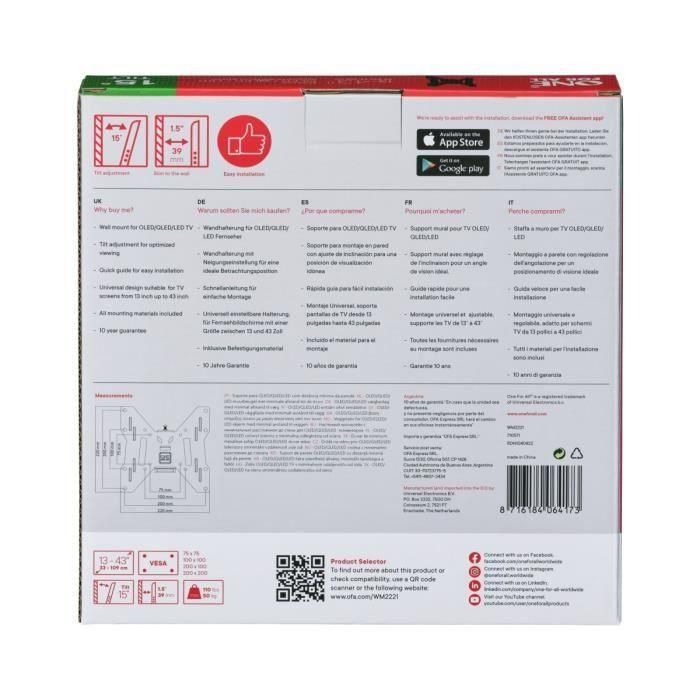 ONE FOR ALL WM2221 Smart TV stand 33-102 cm (13-40 '') - Máx. : 50kgs - Inclinación 15 ° - 10 años de garantía 3 ONE FOR ALL WM2221 Smart TV stand 33-102 cm (13-40 '') - Máx. : 50kgs - Inclinación 15 ° - 10 años de garantía 3