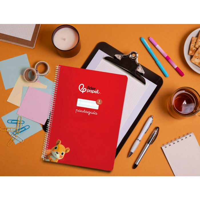 Liderpapel Cuaderno Espiral A4 Pautaguía Tapa Blanda 80 Hojas 75gr Cuadro Pautado 3mm Color Rojo 7