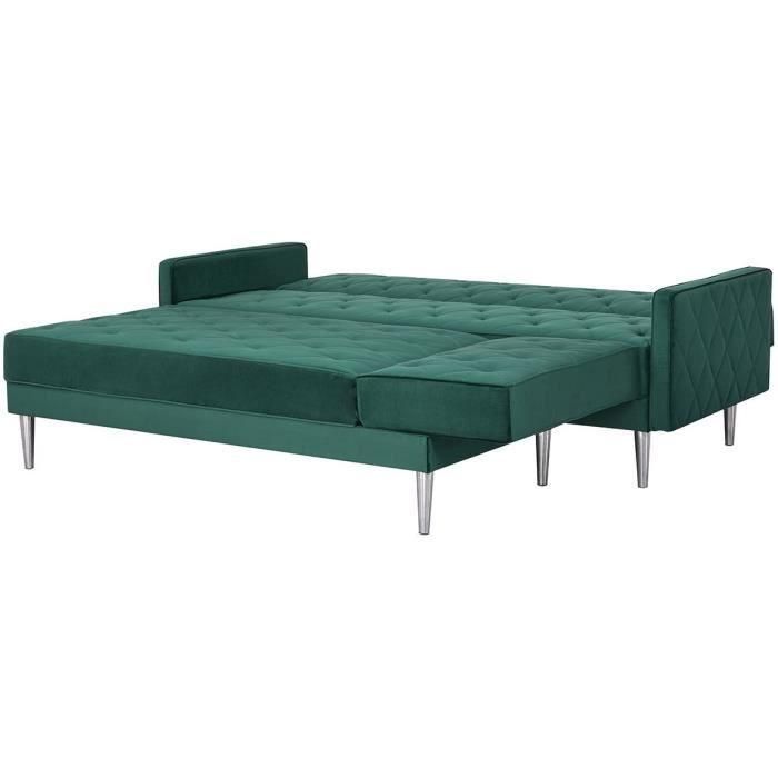 Sofá esquinero reversible de 3 plazas - Terciopelo verde - Patas de metal - L 286 x P 169 x H 80 cm - ISTANA 2 Sofá esquinero reversible de 3 plazas - Terciopelo verde - Patas de metal - L 286 x P 169 x H 80 cm - ISTANA 2