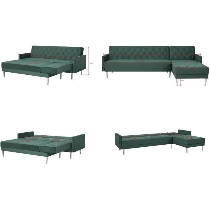 Sofá esquinero reversible de 3 plazas - Terciopelo verde - Patas de metal - L 286 x P 169 x H 80 cm - ISTANA 3 Sofá esquinero reversible de 3 plazas - Terciopelo verde - Patas de metal - L 286 x P 169 x H 80 cm - ISTANA 3