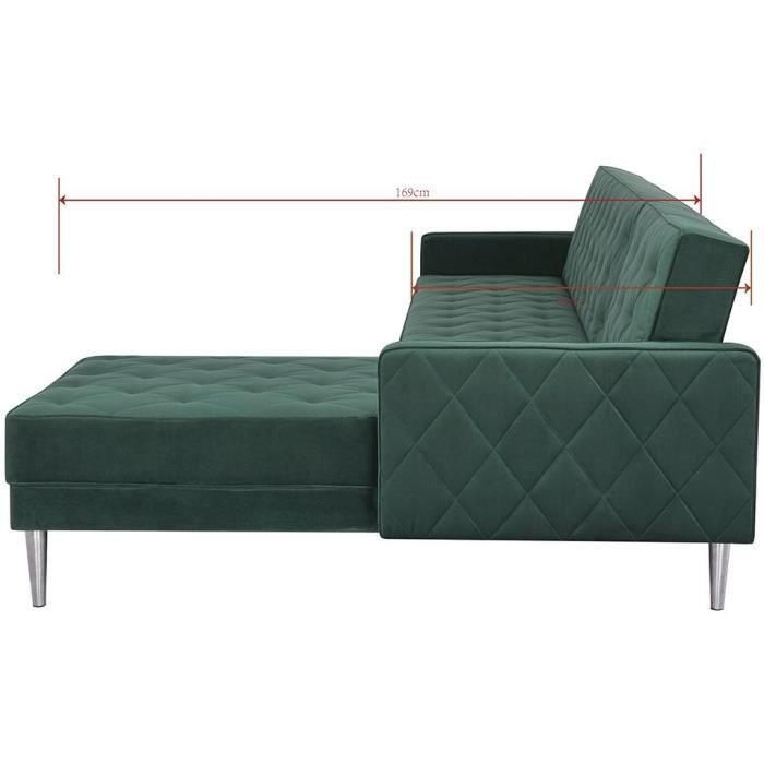 Sofá esquinero reversible de 3 plazas - Terciopelo verde - Patas de metal - L 286 x P 169 x H 80 cm - ISTANA 4 Sofá esquinero reversible de 3 plazas - Terciopelo verde - Patas de metal - L 286 x P 169 x H 80 cm - ISTANA 4