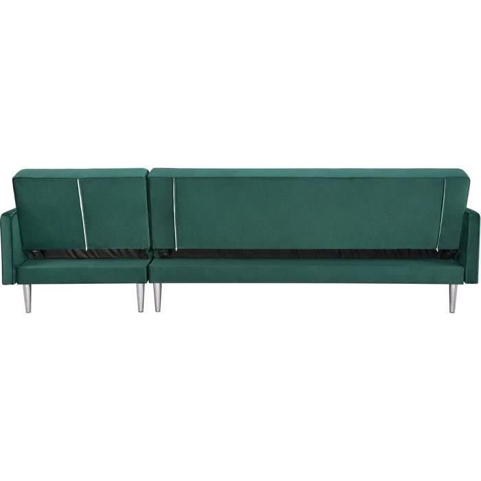 Sofá esquinero reversible de 3 plazas - Terciopelo verde - Patas de metal - L 286 x P 169 x H 80 cm - ISTANA 5 Sofá esquinero reversible de 3 plazas - Terciopelo verde - Patas de metal - L 286 x P 169 x H 80 cm - ISTANA 5