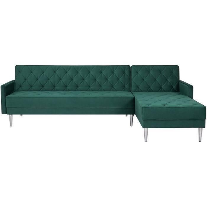 Sofá esquinero reversible de 3 plazas - Terciopelo verde - Patas de metal - L 286 x P 169 x H 80 cm - ISTANA 0 Sofá esquinero reversible de 3 plazas - Terciopelo verde - Patas de metal - L 286 x P 169 x H 80 cm - ISTANA 0