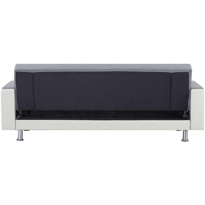 Sofá recto convertible de 3 plazas IVANA - Tela y PU gris oscuro y blanco - Estilo moderno - L 208 x P 86 x H 80 cm