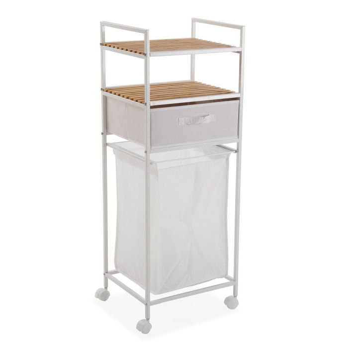 Carro con Cesta y Balda White Versa 32.5x105.5x39 cm - Bambú, Metal, Textil Carro con Cesta y Balda White Versa 32.5x105.5x39 cm - Bambú, Metal, Textil
